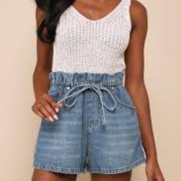 NWT: Denim Paperbag Drawstring Shorts Size Small - Picture 1 of 6
